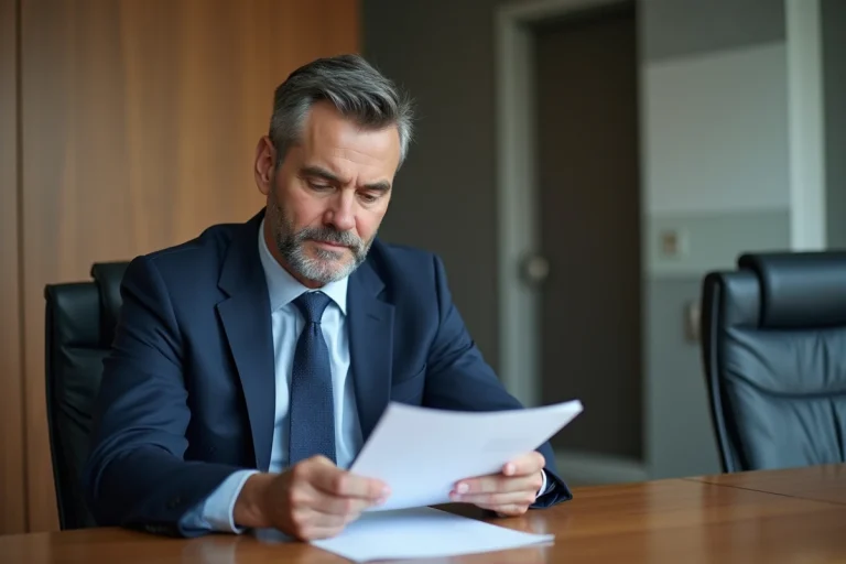 Administrateur hospitalier en costume bleu lors d'une réunion