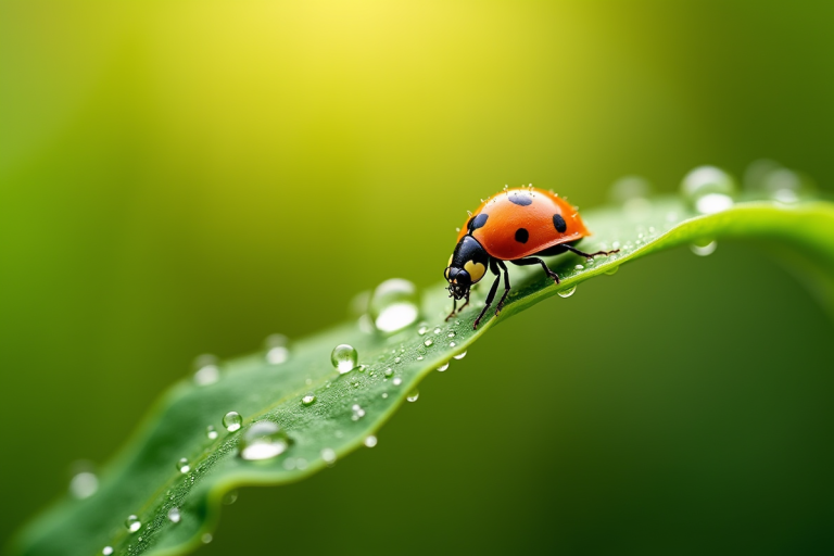 Coccinelle sur une feuille en matinée lumineuse