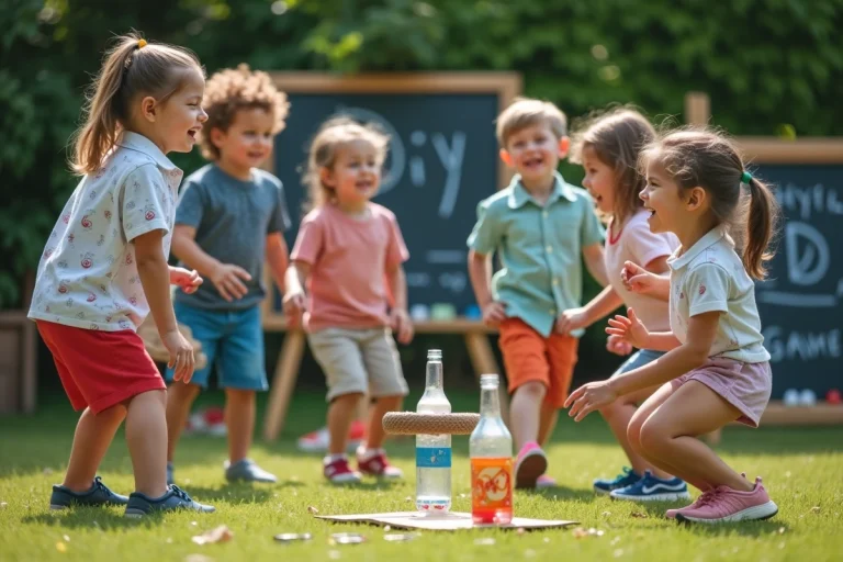 Enfants jouant à un jeu de lancer de cercles en plein air