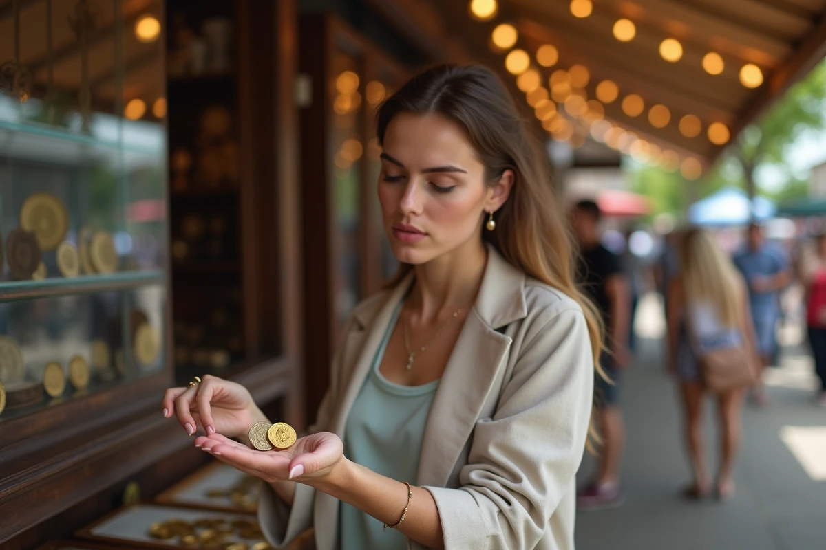 Jeune femme compare deux pièces d