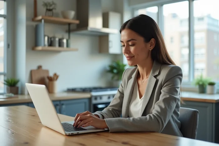 Jeune femme professionnelle regardant des annonces immobilières