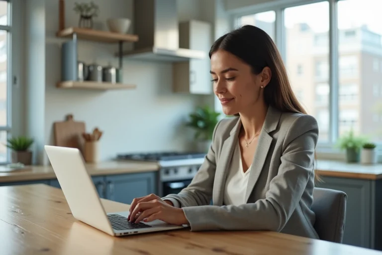Jeune femme professionnelle regardant des annonces immobilières