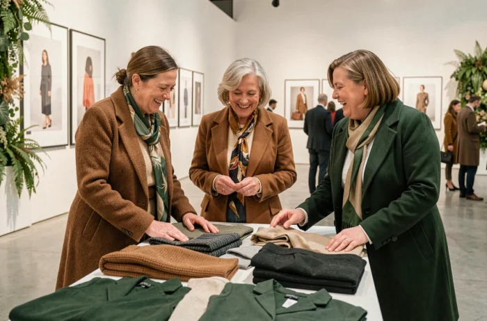 Groupe de femmes découvrant les nouveautés d'une collection de mode lors d'un événement lifestyle élégant