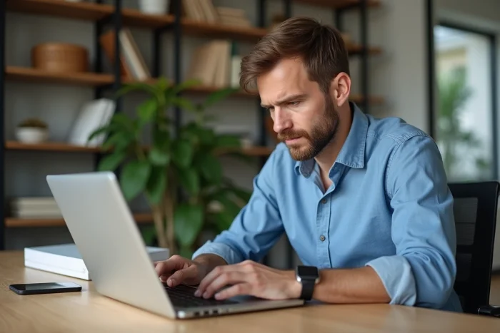 Homme d'âge moyen travaillant à son bureau avec routeur internet
