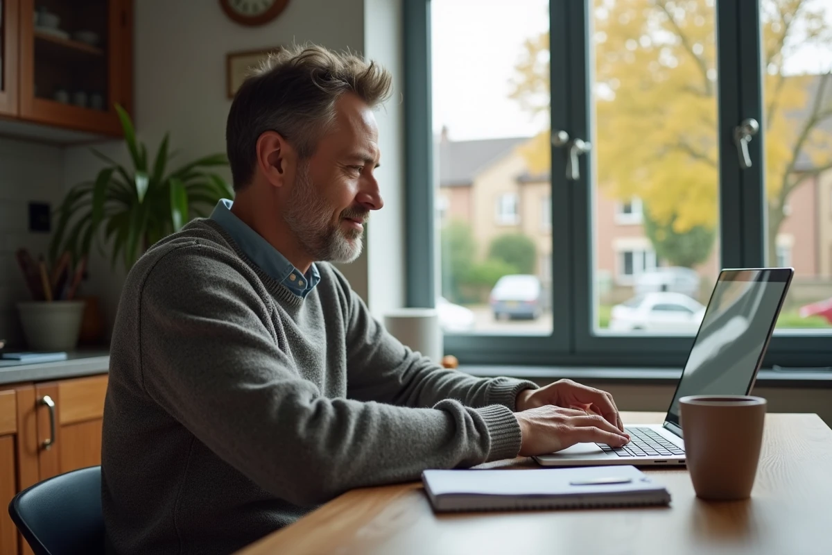 Homme au intérieur recherchant un point relais en ligne