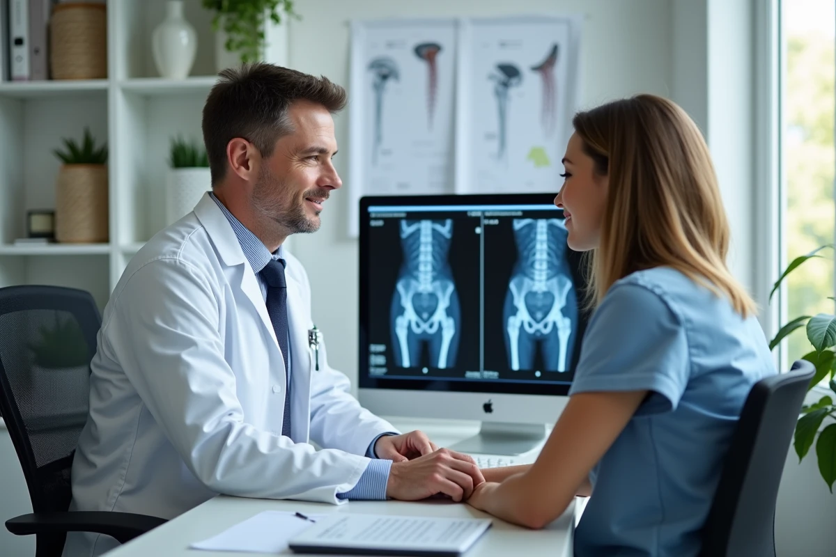 Medecin expliquant un scanner pelvien à une patiente