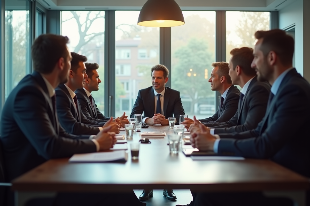 Groupe de dirigeants francais en reunion de travail